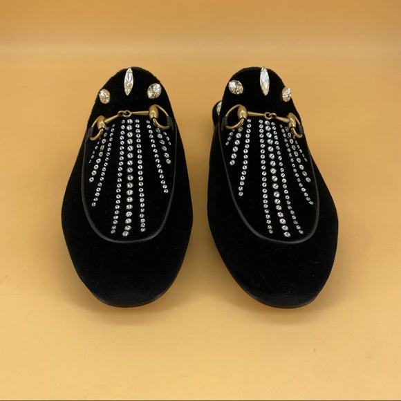 GUCCI velvet crystal loafer