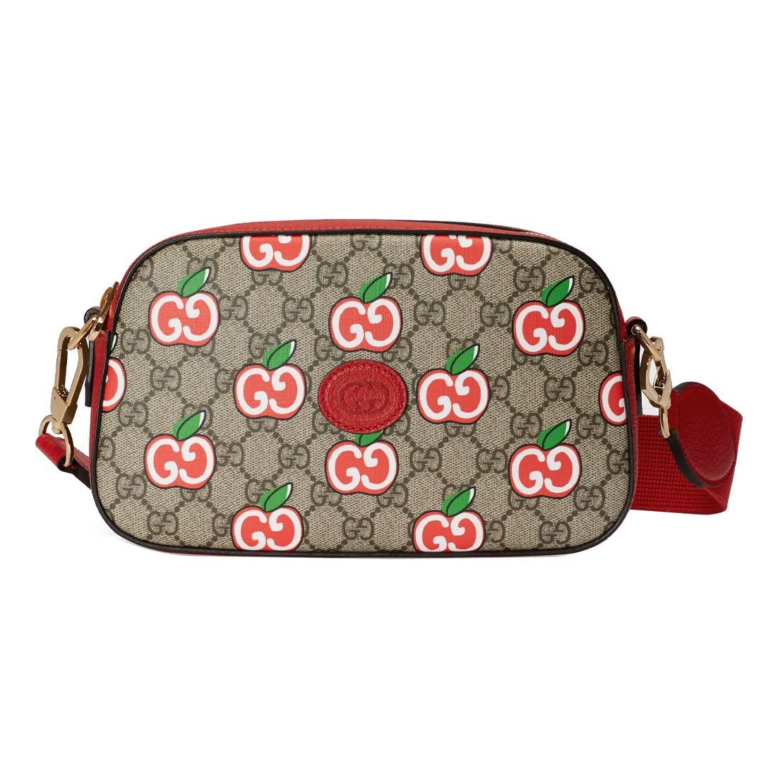 (WMNS) GUCCI Logo Apple Pattern Leather Logo Canvas Camera Bag Shoulder Messenger Bag Small Ebony / Red Valentine's Day Limited 574886-2EVDG-8646