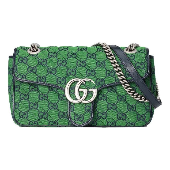 (WMNS) GUCCI Leather GG Marmont Multicolor Logo Single-Shoulder Bag Small Green/Blue 443497-2UZCN-3368