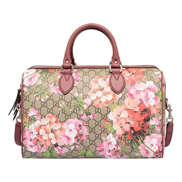(WMNS) Gucci GG Blooms Logo Printing Canvas Boston Ebony / Pink HandBag 409527-KU2IN-8693