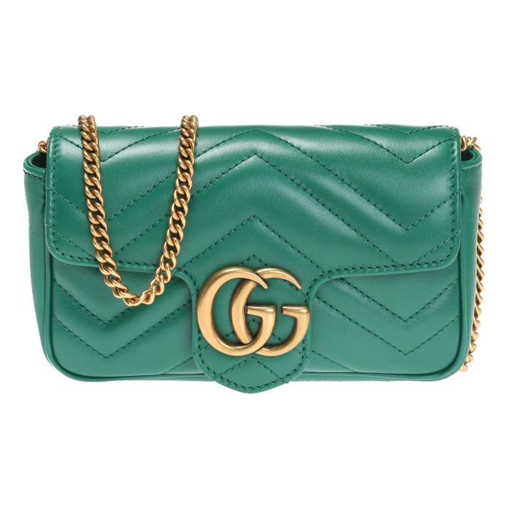 (WMNS) GUCCI Leather GG Marmont Logo Quilting Chain Single-Shoulder Bag Super Mini Green 476433-DSVRT-3120