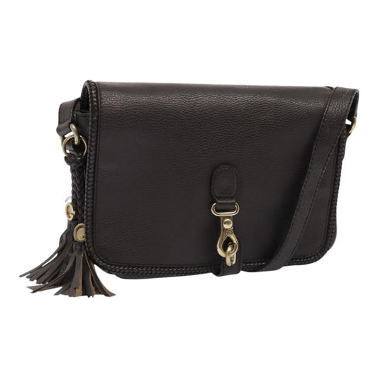 GUCCI Shoulder Bag Leather Brown Gold Auth mr405