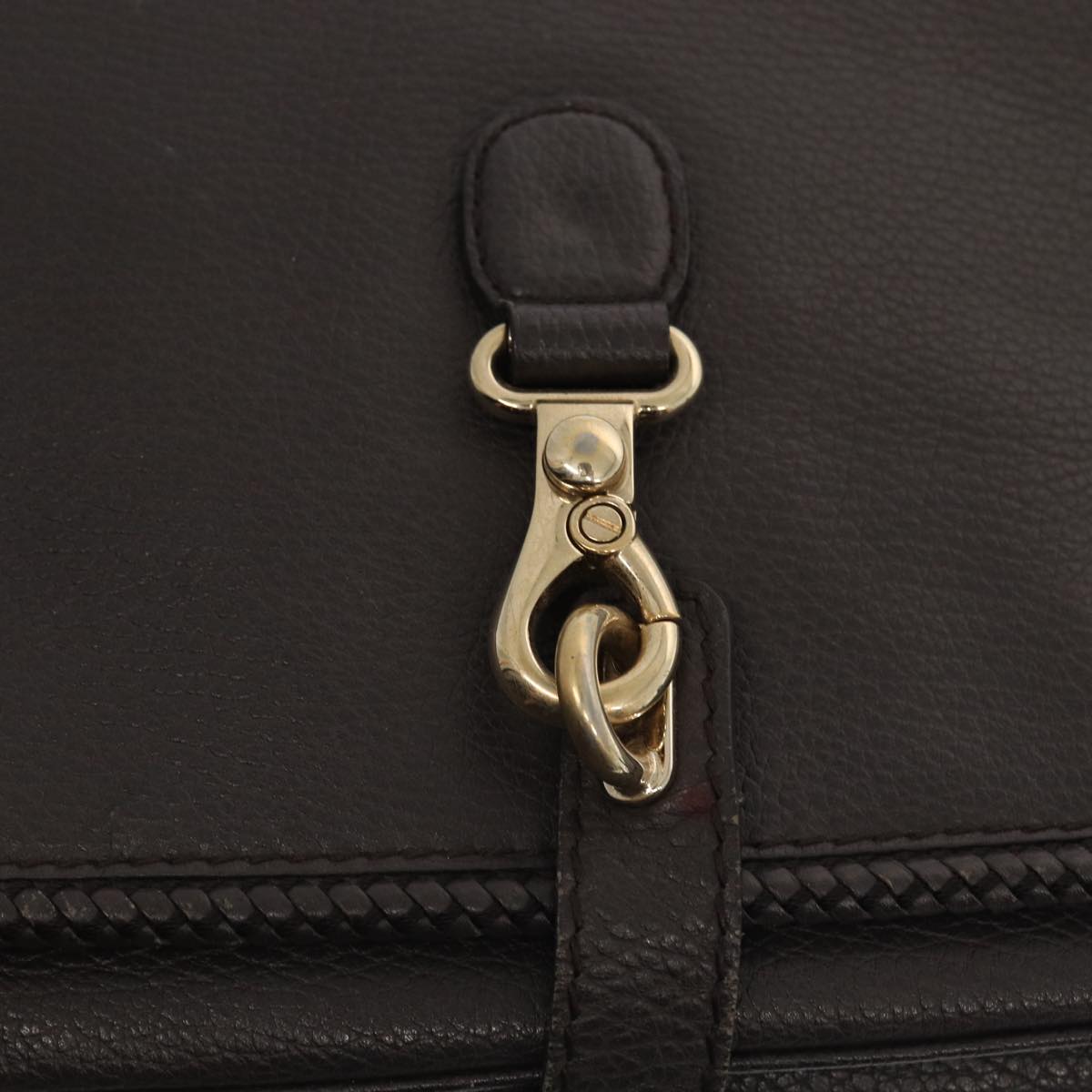 GUCCI Shoulder Bag Leather Brown Gold Auth mr405