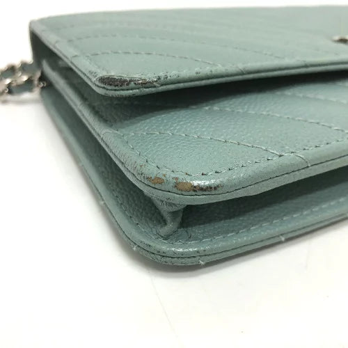 CHANEL Shoulder Bag Caviar skin blue Long Wallet Purse Bag Crossbody Vstitch COCO Mark CC