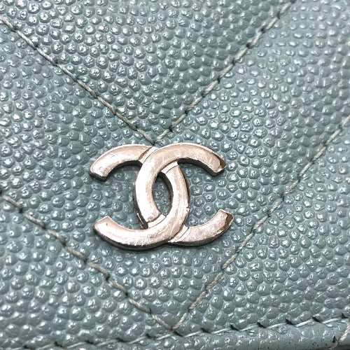 CHANEL Shoulder Bag Caviar skin blue Long Wallet Purse Bag Crossbody Vstitch COCO Mark CC