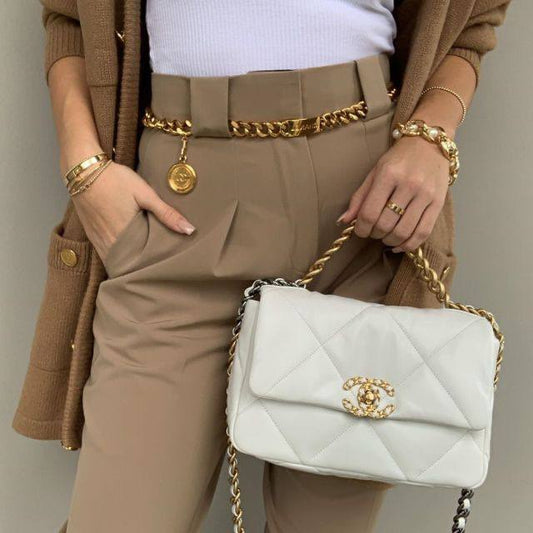 Chanel Lambskin Quilted Medium Chanel 19 Flap White Bag
