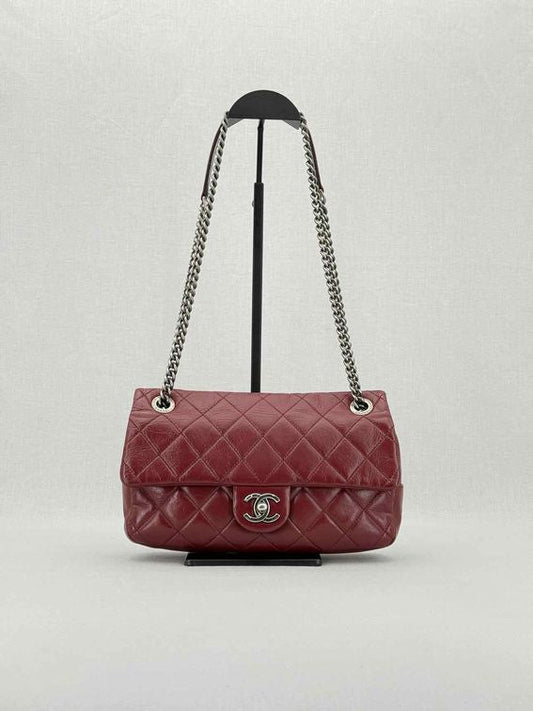 CHANEL Easy Flap Burgundy Quilted Shoulder Bag