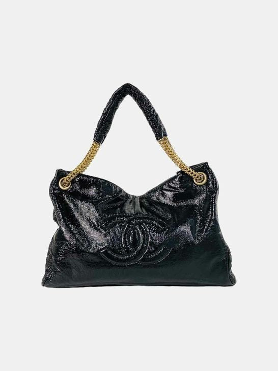 CHANEL Vinyl Rodeo Black Shoulder Bag