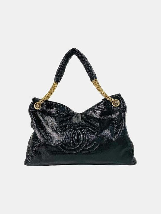 CHANEL Vinyl Rodeo Black Shoulder Bag