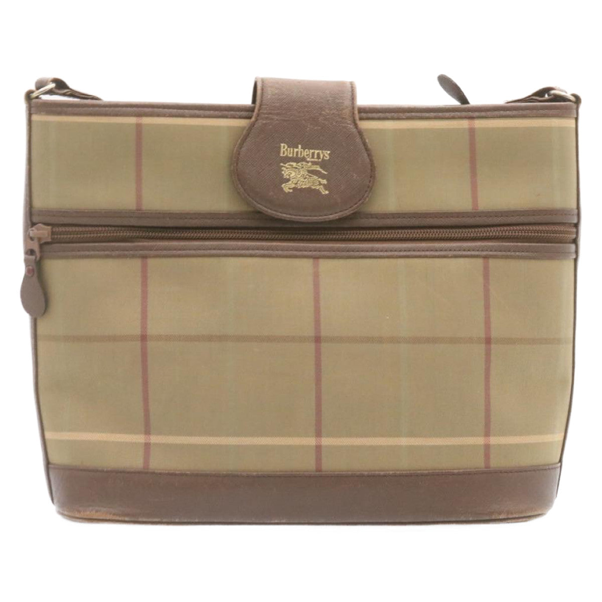 BurberrySS Nova Check Shoulder Bag Khaki Brown Canvas Auth q018