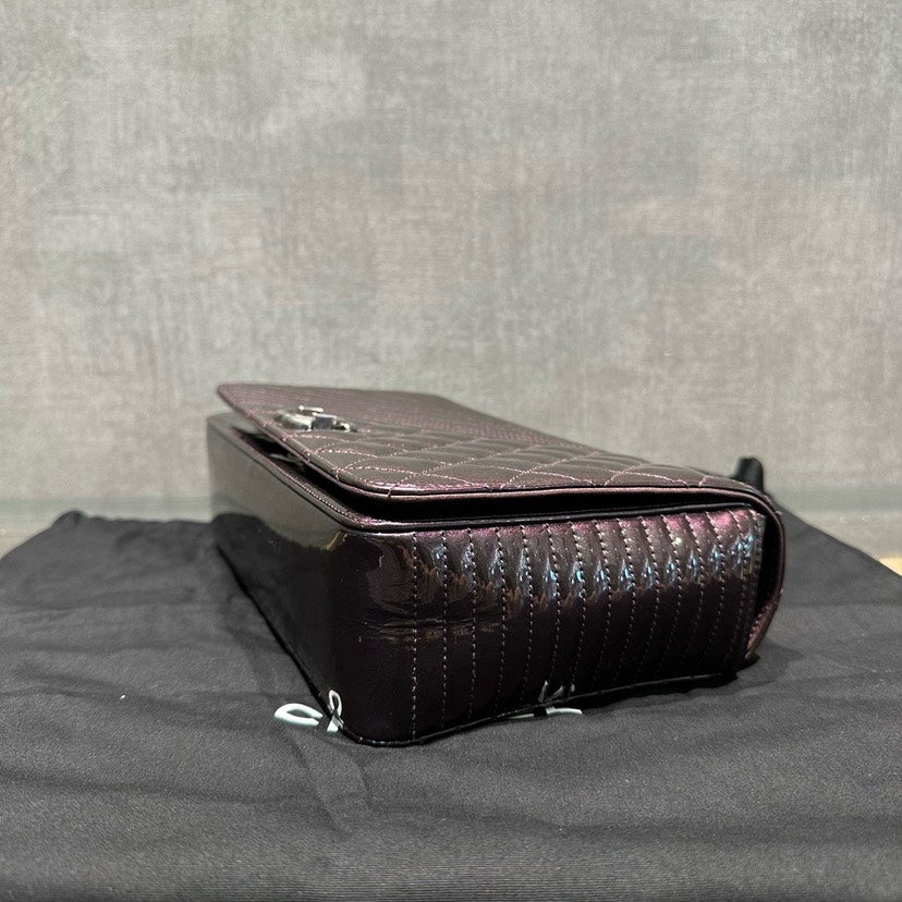 Chanel Quilted Patent Leather Shoulder Bag Black Medium