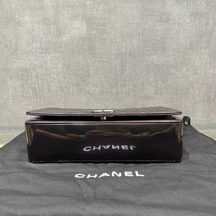 Chanel Quilted Patent Leather Shoulder Bag Black Medium