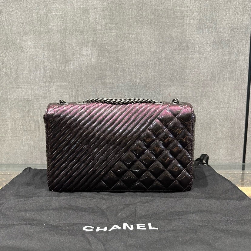 Chanel Quilted Patent Leather Shoulder Bag Black Medium