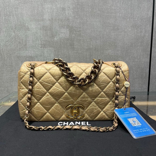 Chanel Double Flap Beige Quilted Leather Chain Shoulder Bag **cm