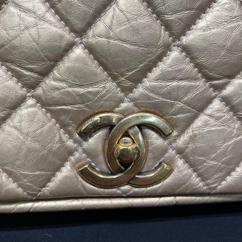 Chanel Double Flap Beige Quilted Leather Chain Shoulder Bag **cm