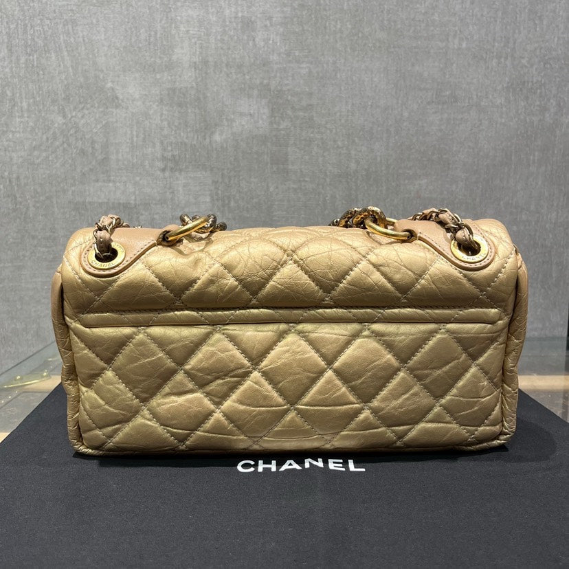 Chanel Double Flap Beige Quilted Leather Chain Shoulder Bag **cm