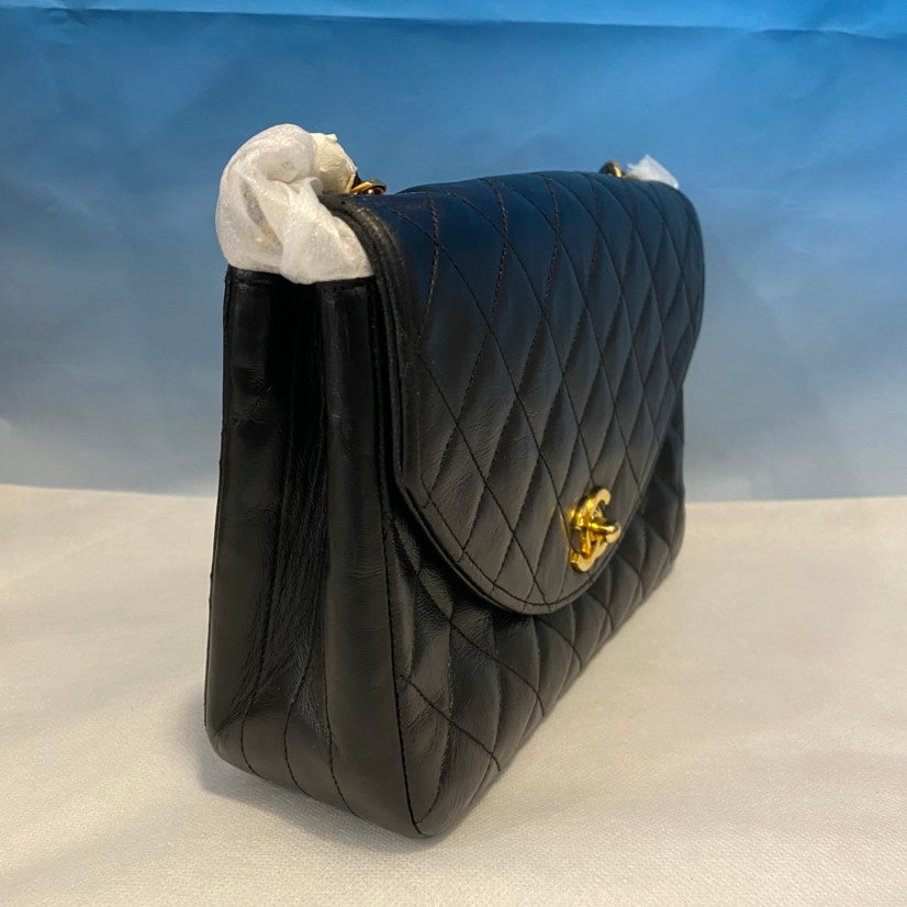 Chanel Vintage Quilted Black Leather Shoulder Bag