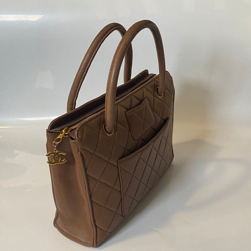 Chanel Quilted Leather Tan Top Handle Bag