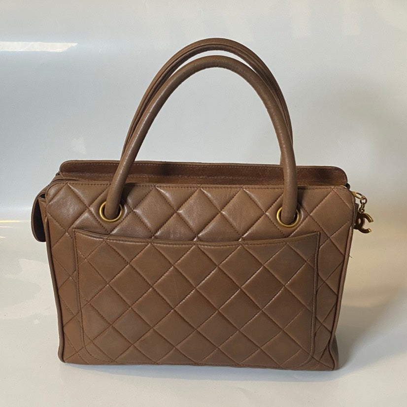 Chanel Quilted Leather Tan Top Handle Bag