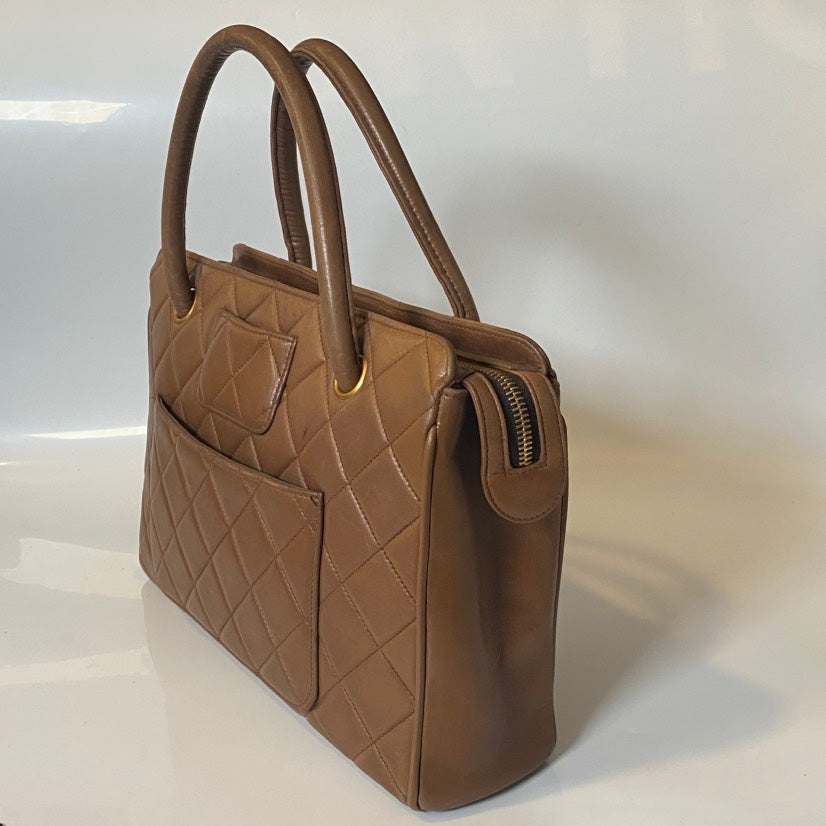 Chanel Quilted Leather Tan Top Handle Bag