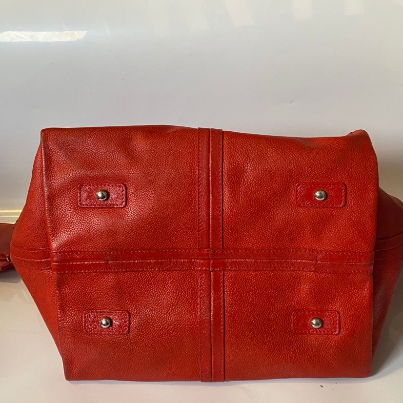 Preloved Chanel XL Shopping Tote Red Leather Shoulder Bag