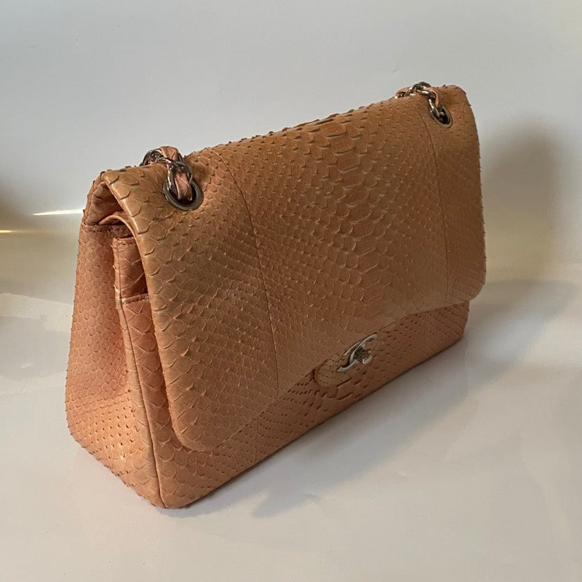 Chanel Python Shoulder Bag in Nude Leather
