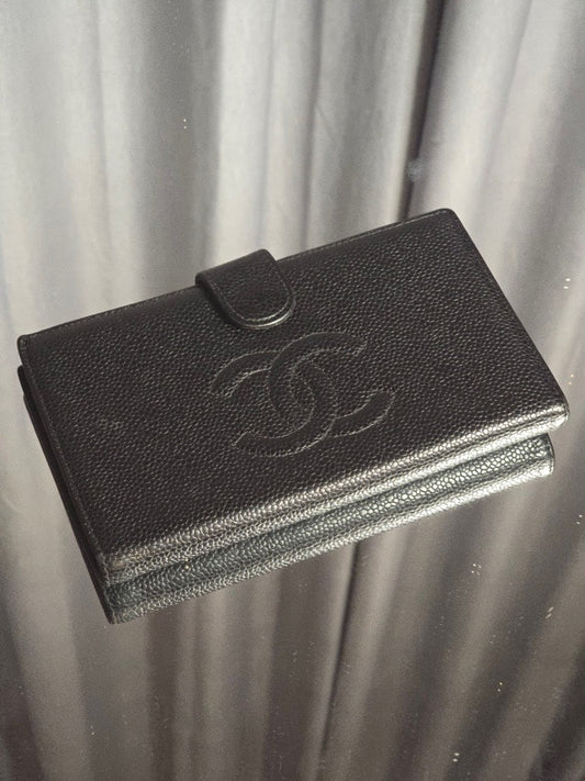 Chanel Caviar Bifold Wallet Black Leather
