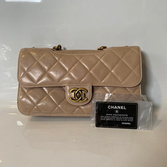 Chanel Beige Quilted Oil Wax Bag - Classic Flap Shoulder Bag