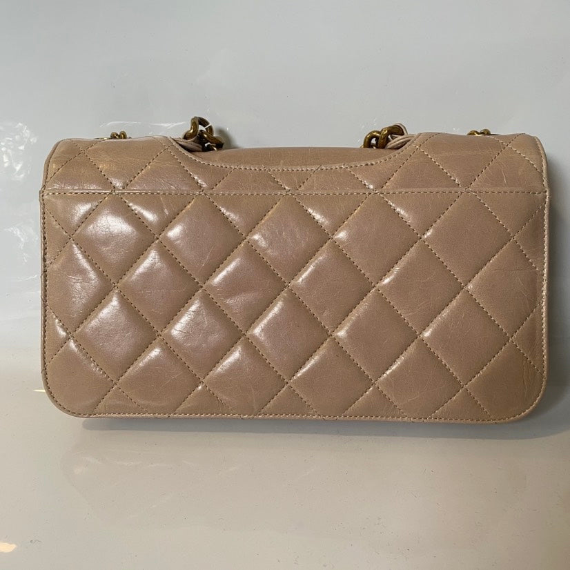Chanel Beige Quilted Oil Wax Bag - Classic Flap Shoulder Bag