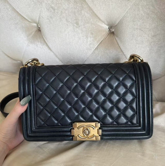 Chanel Le Boy Medium Black Cowhide Leather Shoulder Bag