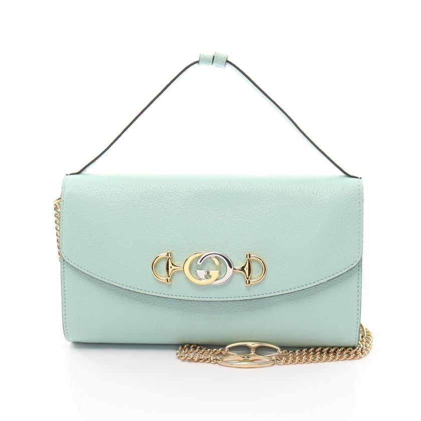 Gucci Zumi Handbag Leather Turquoise Blue 2way
