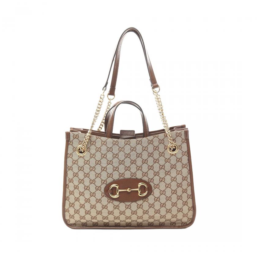 Gucci Horsebit GG Canvas Handbag Tote Bag Canvas Leather Beige Brown 868608