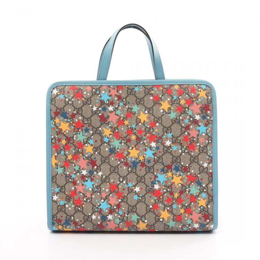 Gucci Childrens Children's GG Supreme Star Handbag Tote Bag Pvc Leather Beige Light Blue Multicolor 880384