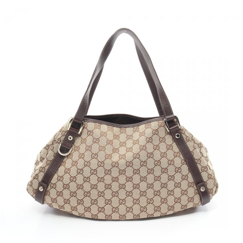 Gucci Abby GG Canvas Shoulder Bag Canvas Leather Beige Dark Brown 881516