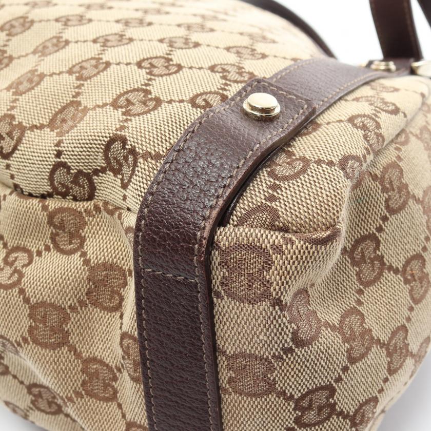 Gucci Abby GG Canvas Shoulder Bag Canvas Leather Beige Dark Brown 881516