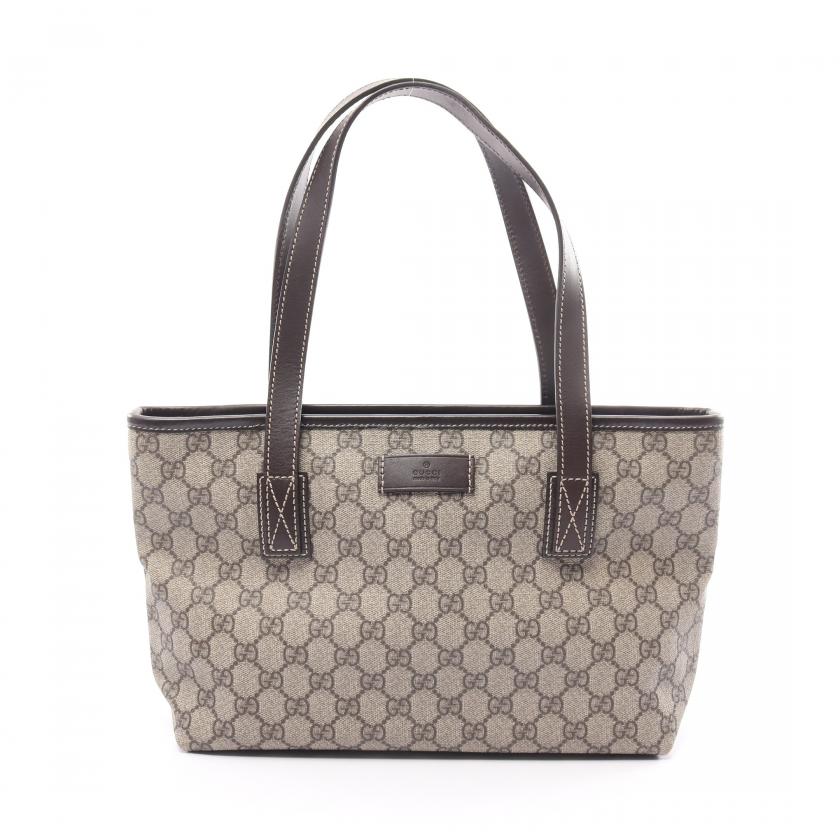 Gucci GG Supreme Shoulder Bag Tote Bag PVC Leather Beige Dark Brown 881530