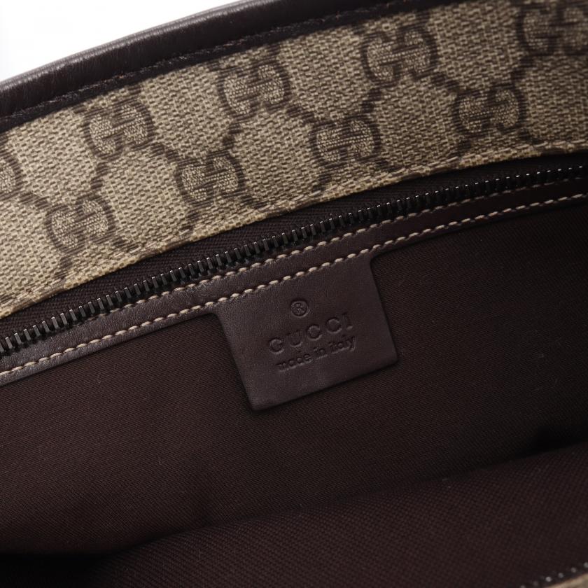Gucci GG Supreme Shoulder Bag Tote Bag PVC Leather Beige Dark Brown 881530