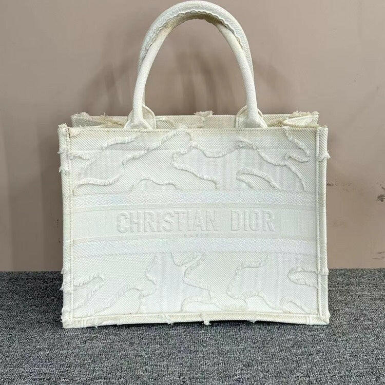 Christian Dior Book Tote Bag White Canvas, Large Size