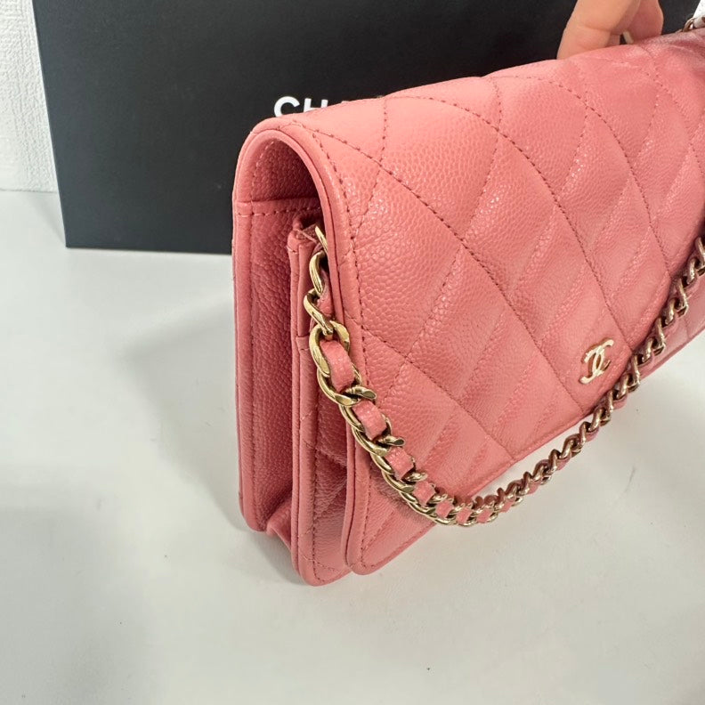 Chanel Caviar Leather Wallet on Chain Pink Medium Crossbody Bag