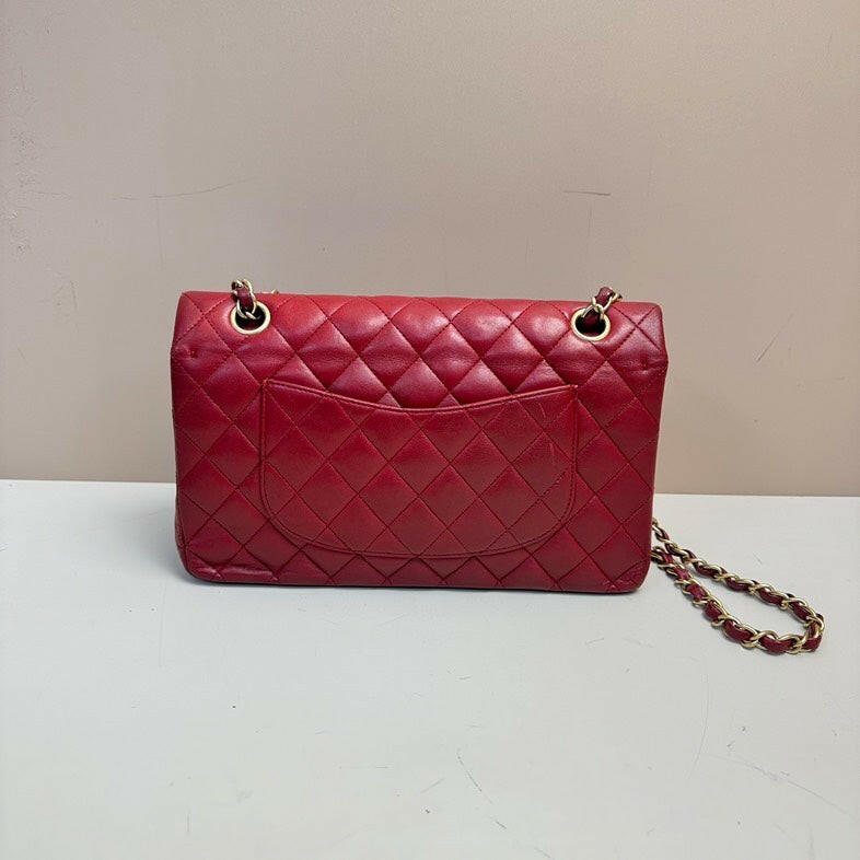 Chanel Lambskin Classic Double Flap Bag Red Gold-Tone Hardware Medium