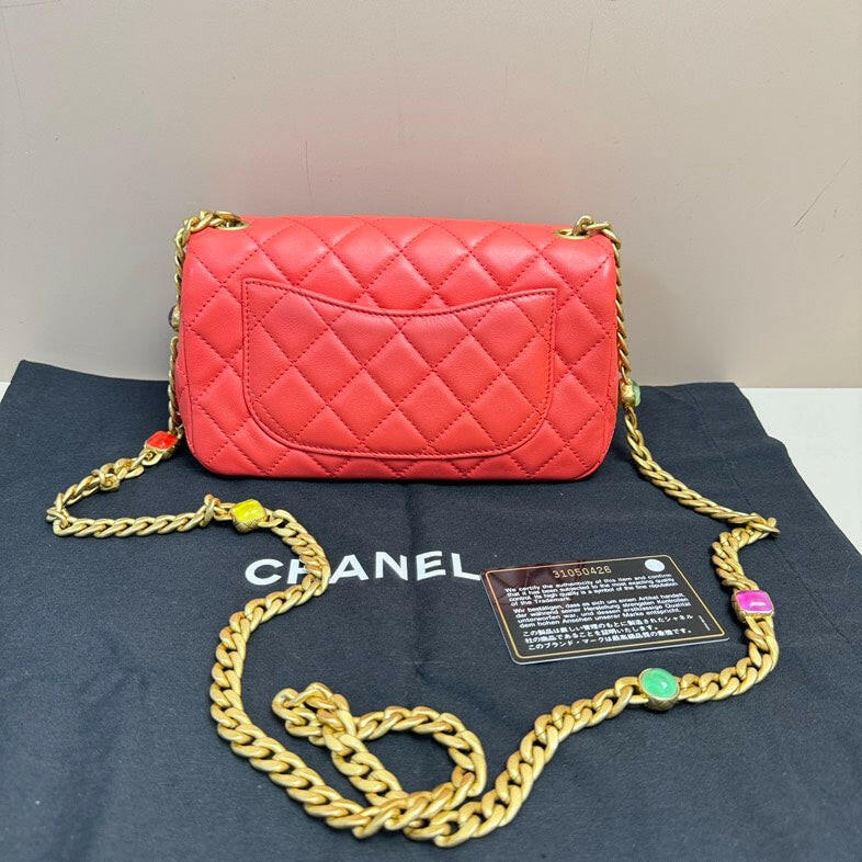 Chanel Red Lambskin Small Flap Bag with Gold Chain - Chanel Classic Flap