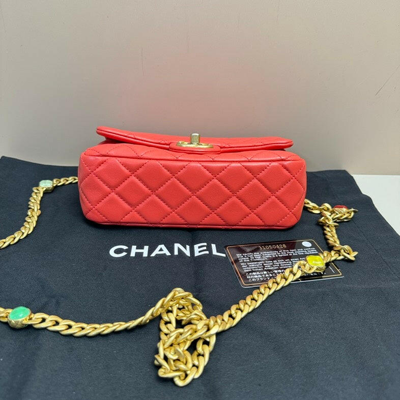 Chanel Red Lambskin Small Flap Bag with Gold Chain - Chanel Classic Flap