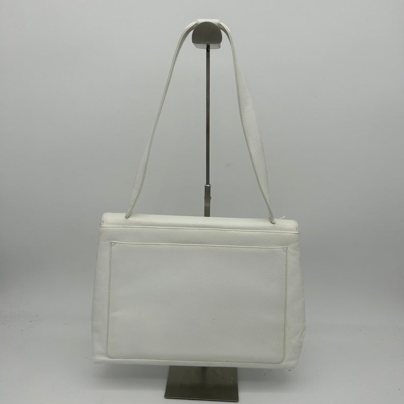 Chanel White Leather Shoulder Bag Medium Size