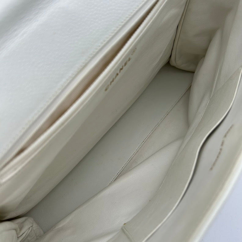 Chanel White Leather Shoulder Bag Medium Size