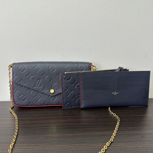Louis Vuitton Monogram Empreinte Pochette Felicie Navy Leather Crossbody Bag
