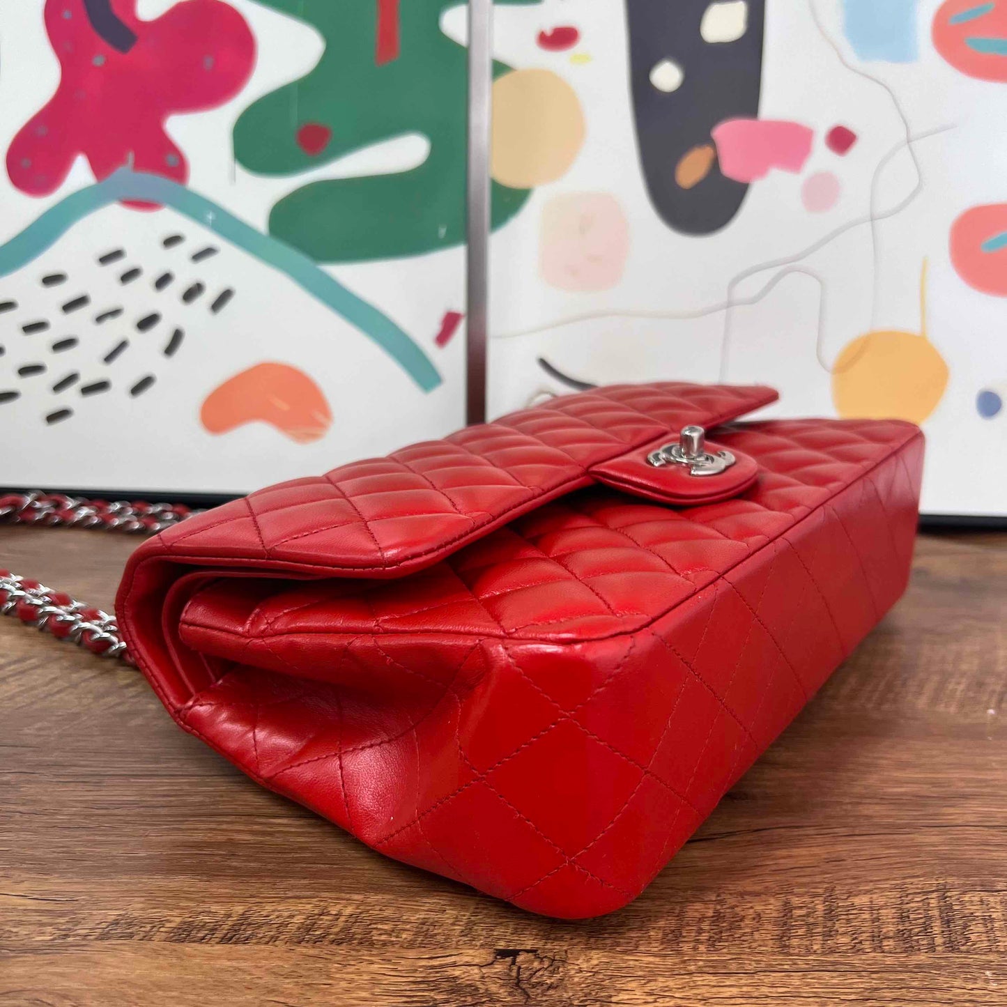 Chanel Classic Flap Red Quilted Leather Shoulder Bag Medium Size