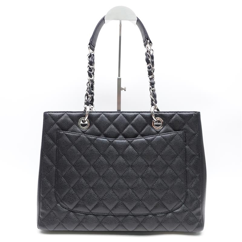 Chanel GST Black Silver Calfskin Quilted Shoulder Bag
