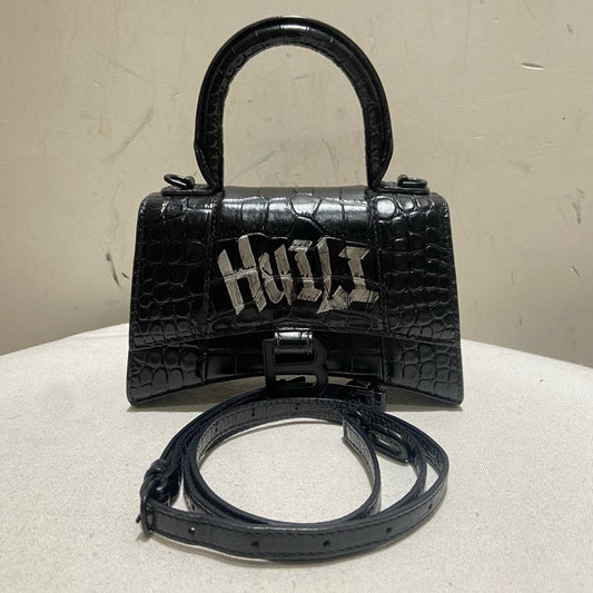 Balenciaga XS So Black Hourglass Croc-Embossed Leather Top Handle Bag