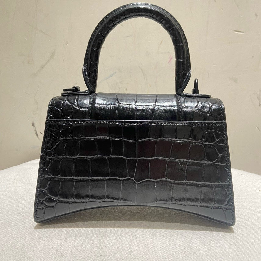 Balenciaga XS So Black Hourglass Croc-Embossed Leather Top Handle Bag