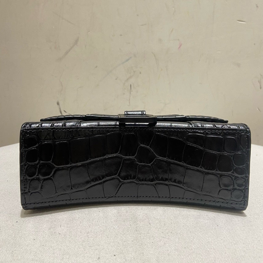 Balenciaga XS So Black Hourglass Croc-Embossed Leather Top Handle Bag